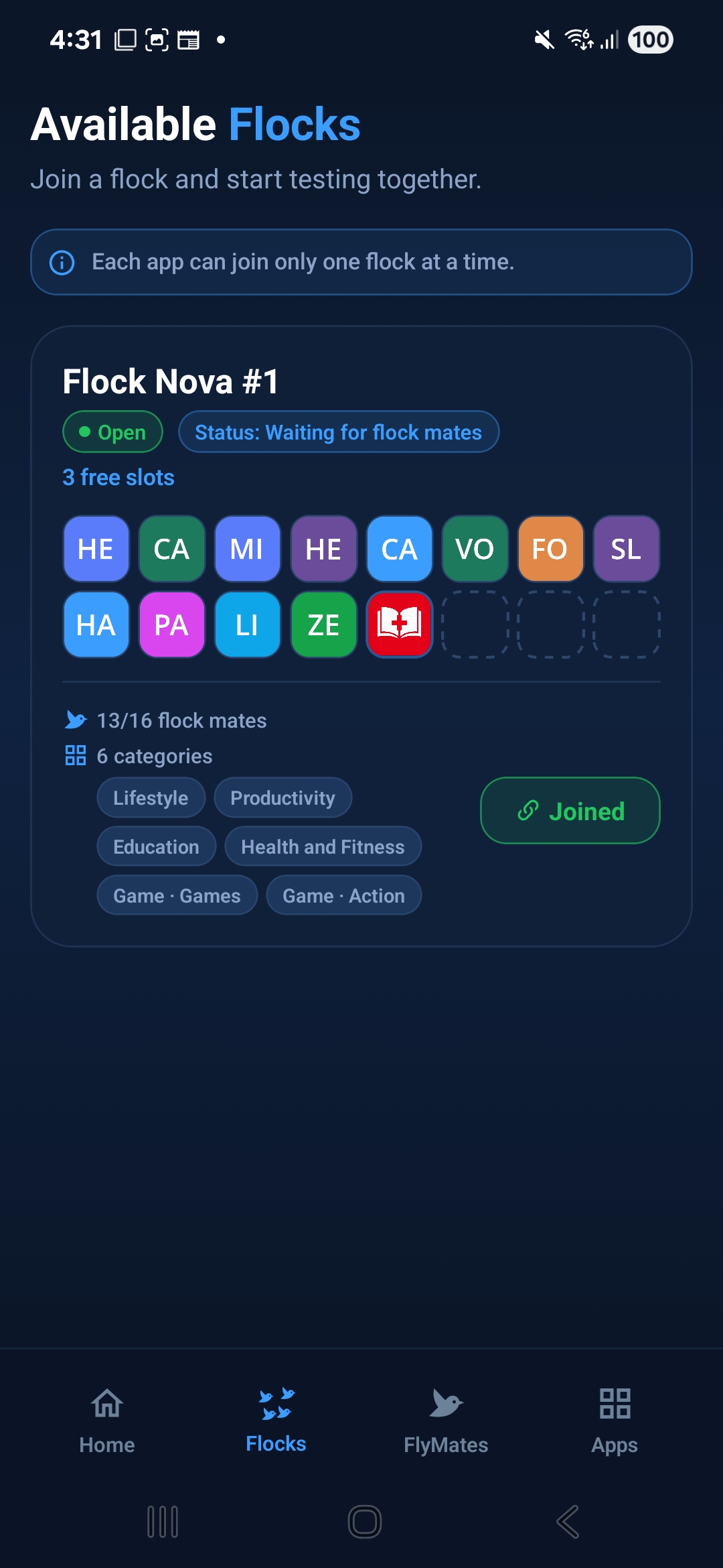 TestFlock flocks screen