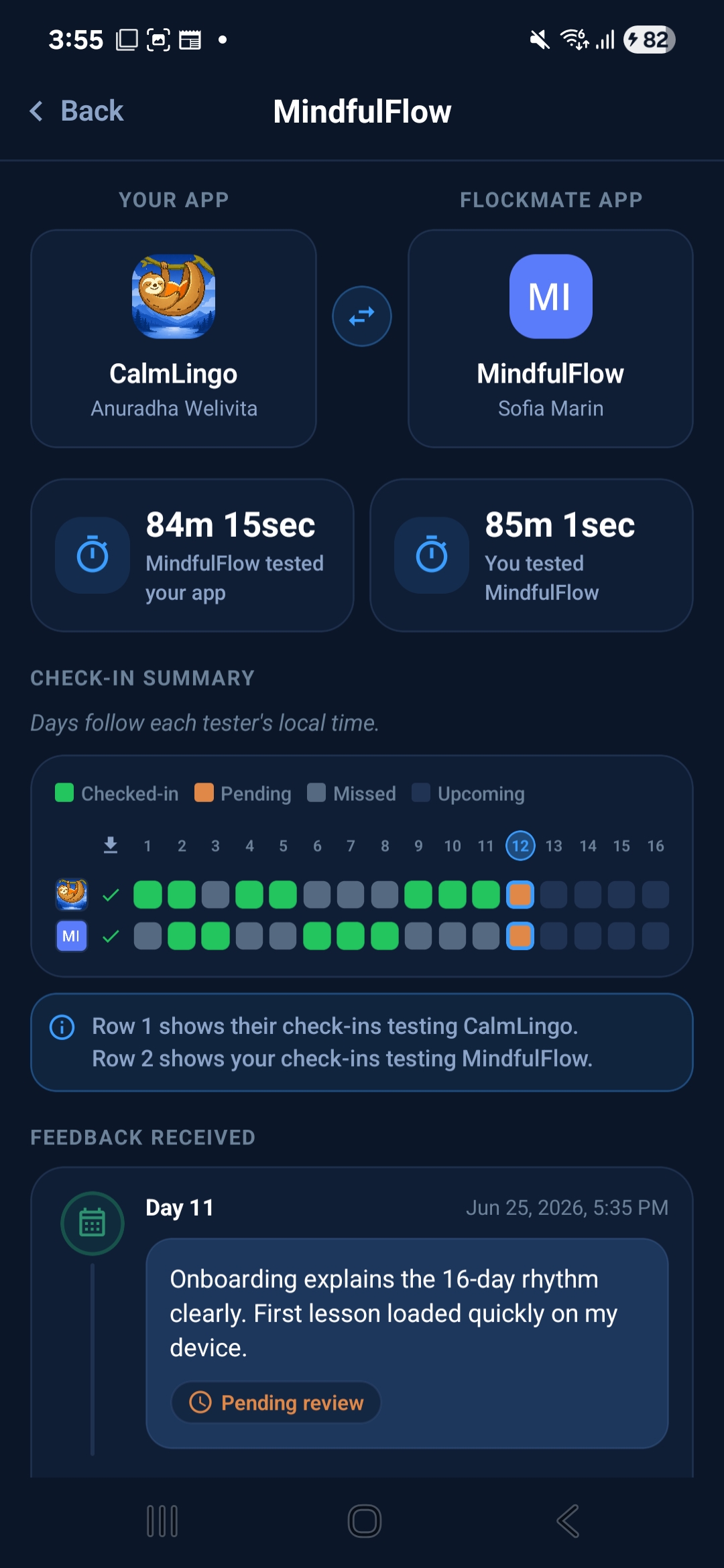 TestFlock check-in screen