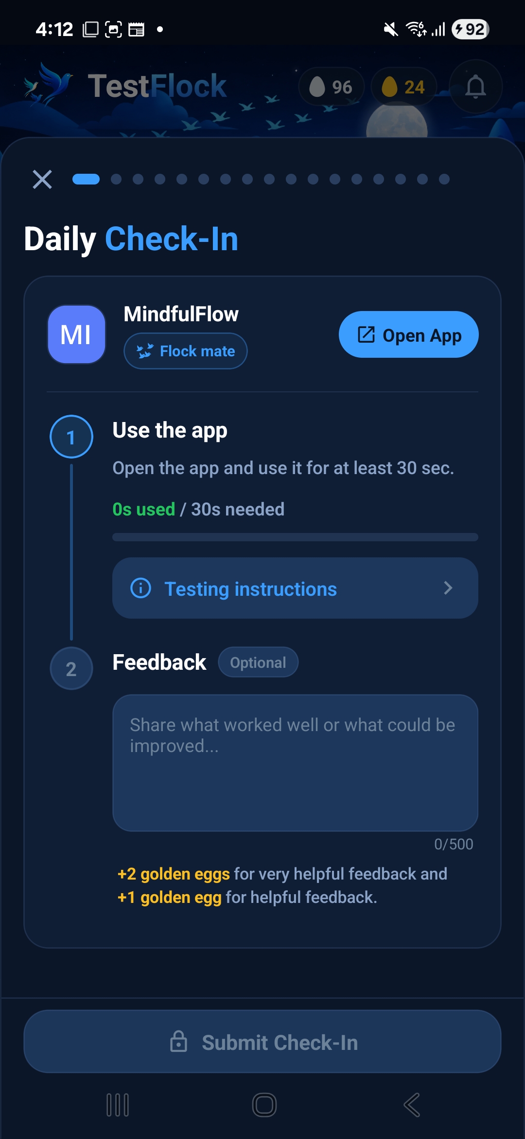 TestFlock feedback screen