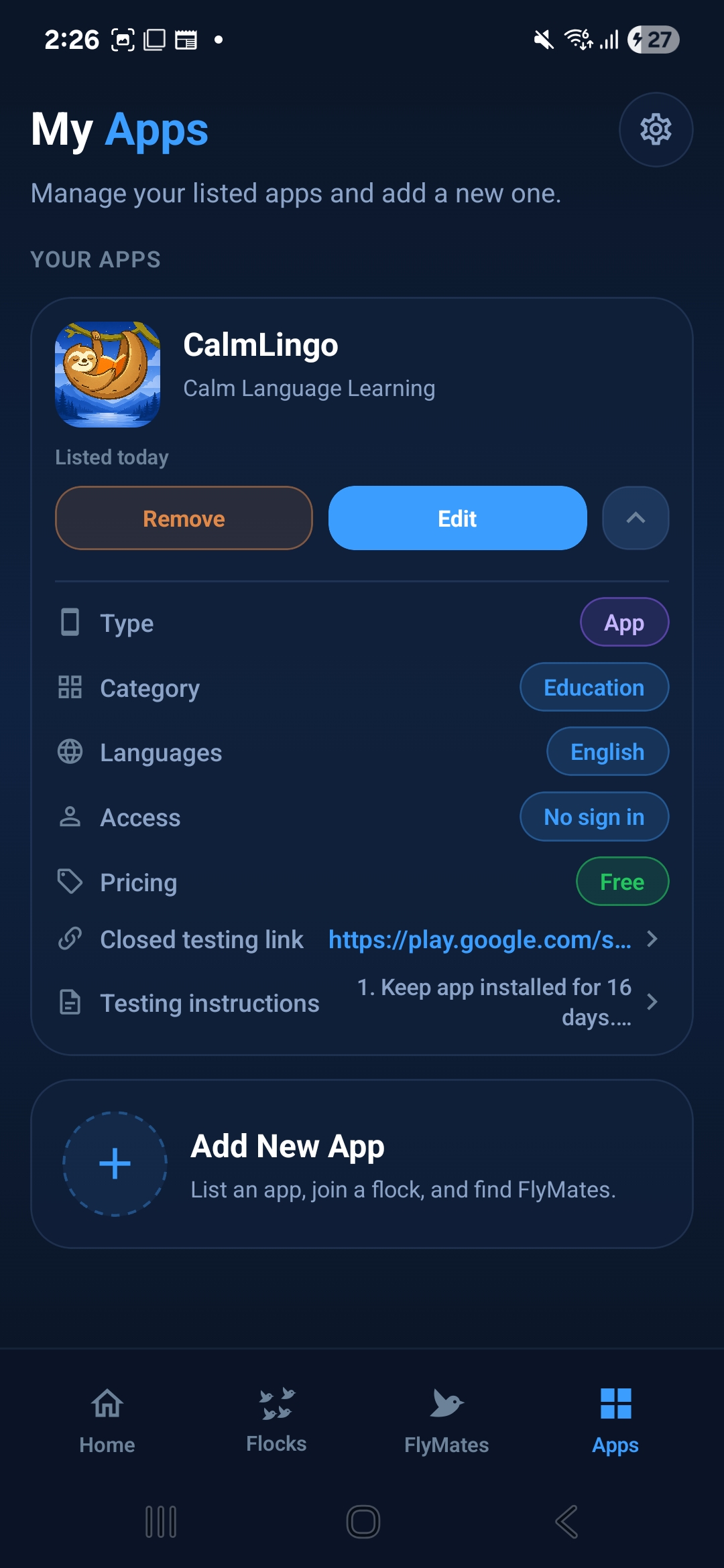 TestFlock reputation screen